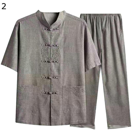 半袖シャツ チャイナ服 中国風シャツ チャイナ風 小さいサイズ メンズ リネン 夏服 ロングパンツ 2点セット 立ち襟 春夏 唐装 漢服 太極拳 武術服 薄い リラックス エスニック レトロ 吸汗透湿 お父さん 部屋