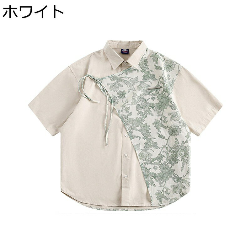 メンズ シャツ パッチワーク レディース 綿100% 葉柄 中華服 チャイナ風 結び釦シャツ 涼しい 薄手 カジュアルシャツ 5分袖シャツ 上着 春秋夏着 ボタンアップ 快適 吸汗速乾 レトロ風 通勤 通学