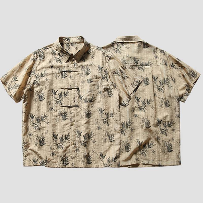 チャイナシャツ 水墨 チャイナトプス 半袖 メンズ 金属ポタン 夏服 開襟シャツ 中華服 涼感 武術服 太極拳服 唐装 漢服 春服 夏 カッコイイ レトロ風 おしゃれ ボタンダウン 通気 速乾 薄手 ゆったり お出かけ