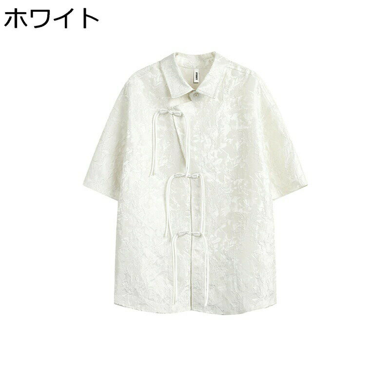 メンズ チャイナシャツ 5分袖 漢服 伝統服 チャイナボタン 斜め襟 ジャカード カジュアルシャツ 上着 カンフー衣装 チャイナ風 唐装 夏 通気性 汗染み防止 吸水速乾 男性 通勤通学 旅行