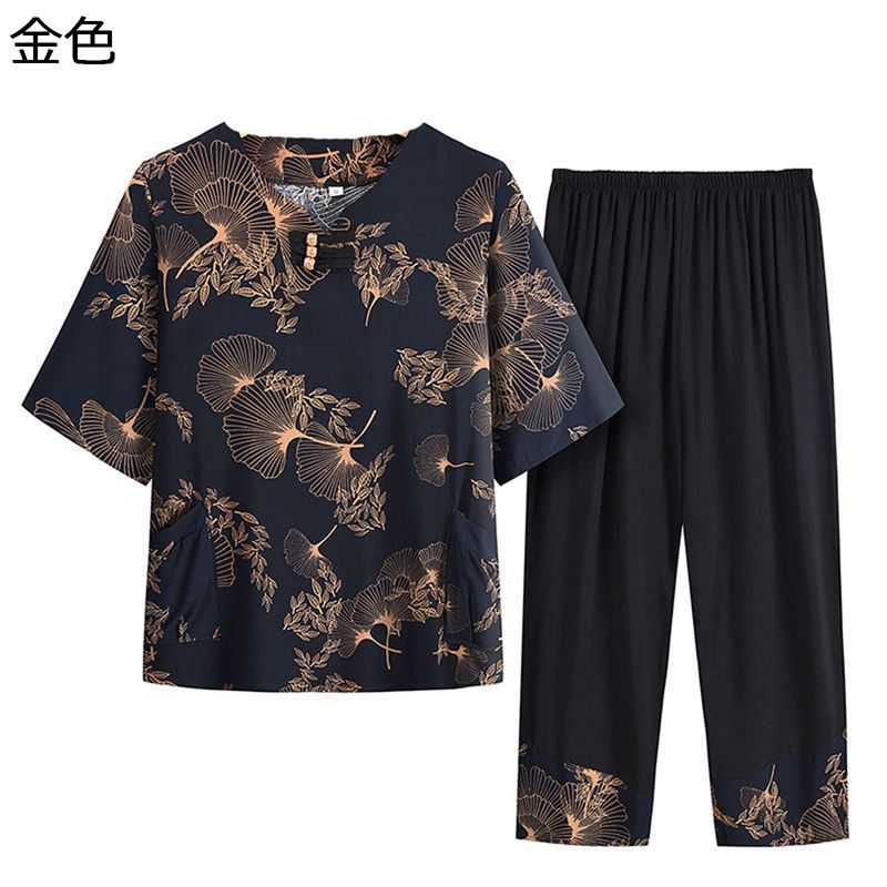 シニアファッション tシャツ 半袖 セットアップ シニア 高齢者 綿麻 エスニック レディース カットソー 9分丈パンツ ズボン コットン ゆったり 冷感 肌に優しい お出かけ リゾート 贈り物 母の日 夏着