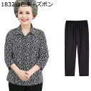 シニアファッション ブラウス 7分袖 上下 セット シニア 総柄 高齢者 ボタンダウン レディース トップス ワイドパンツ パンツドレス 綿 ゆったり 薄手 通...