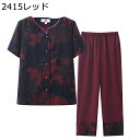 シニアファッション tシャツ 半袖 上下セット シニア 高齢者 切り替え ボタンダウン レディース カットソー イージーパンツ 9分丈 コットン ゆったり 冷感 カジュアル リラックス 贈り物 母の日 春夏秋(4)
