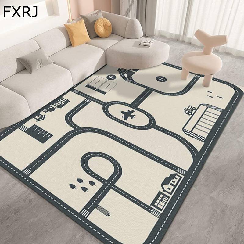 プレイマット ラグマット キッズルーム 子ども部屋 ベビー pvc革 新生活 キッズカーペット 道路柄 ゲーム 遊べる 小学校 幼稚園 保育園 おしゃれ 薄手 滑り止めつき 冷房対策 掃除しやすい 60x120CM