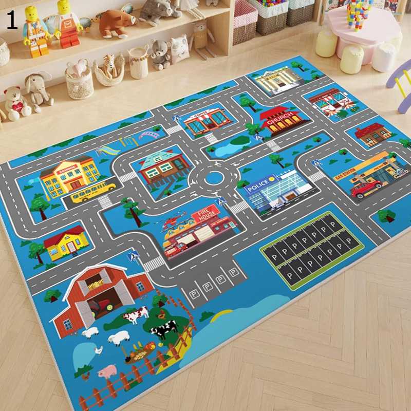 プレイマット ラグマット 子ども部屋 ベビー 新生活 キッズカーペット 道路柄 ゲーム 遊べる 3d柄 洗える 小学校 幼稚園 保育園 おしゃれ 薄手 滑り止めつき キッズルーム 冷房対策 掃除しやすい 80x120cm