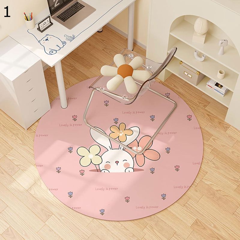 チェアマット 兎柄 いちご フラワー ゲーミングチェアマット 桃 デスクカーペット 家具保護パッド オールシーズン オフィスチェアマット ラウンド 防音 洗濯簡単 INS風 ピンク グリーン パープル ホワイト