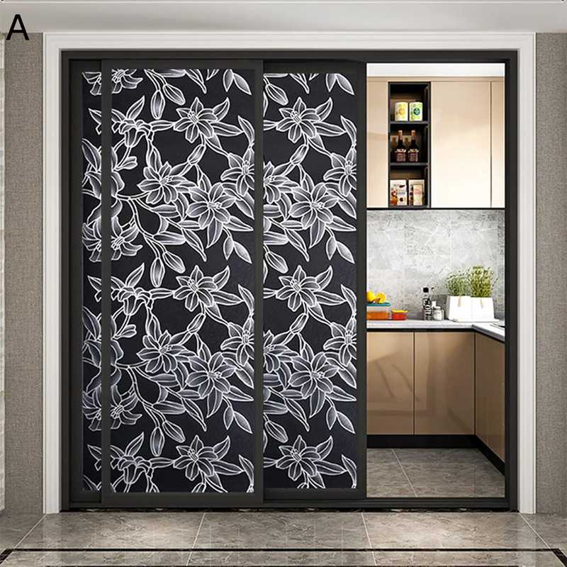 外から見えない窓フィルム 黒 遮光シート 窓 ガラス 断熱 粘着性 目隠し 花柄 おしゃれ 2M 風呂場 室内..
