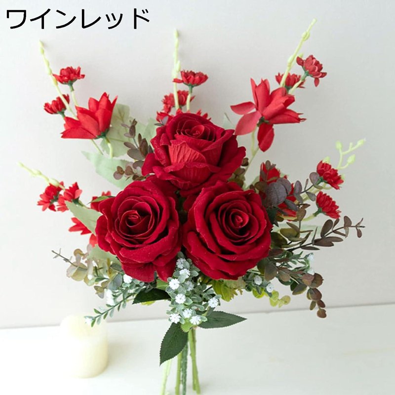 花束 赤いバラ フェイクフラワー 造花 薔薇 生花みたい ブーケ レッド 花瓶付き シルク インテリア 花 本物そっくり 枯れない花 アレンジメント 装飾 部屋飾り 人工観葉植物 室内飾り 七夕 部屋飾り 屋外 かわいい 結婚式