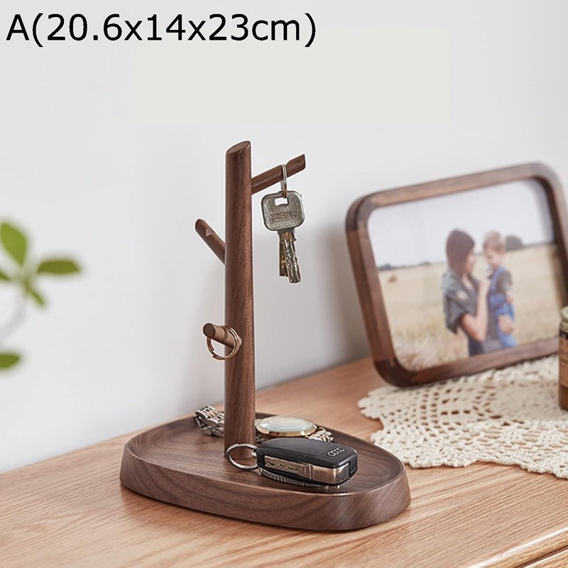 木製 胡桃の木 収納 キースタンド 鍵置き 鍵ホルダー ジュエリートレイ ジュエリーツリー スタンド 小物置き おしゃれ インテリア 指輪 ピアス ネックレス 天然木 ウォールナット 部屋 リビングルーム