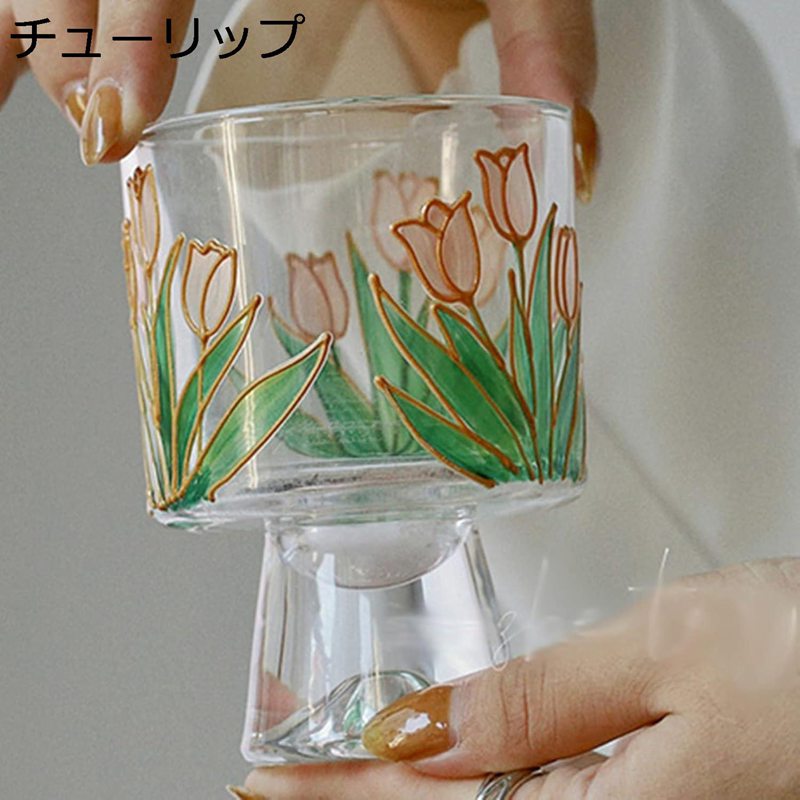 タンプラー ゴブレット チューリップ 鈴蘭 透明カップ ガラス グラス かわいい ワイングラス 女の子 レ..