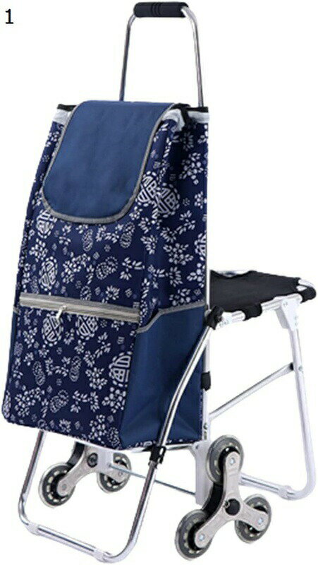 椅子付き ショッピングカート 6輪 夜間反射 買い物カート アルミ製 階段が登れる 静音 買い物トロリー 100kg耐荷重 高齢者 キャリーカート 軽量 ショッピングバッグ 折りたたみ 大容量 安定性 荷物運搬のサムネイル