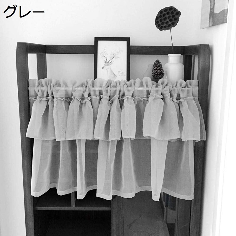 家の装飾 二重層 ソリッドカフェカーテンバランス フリルリネンシアーカーテンパネル ロッドポケット ..