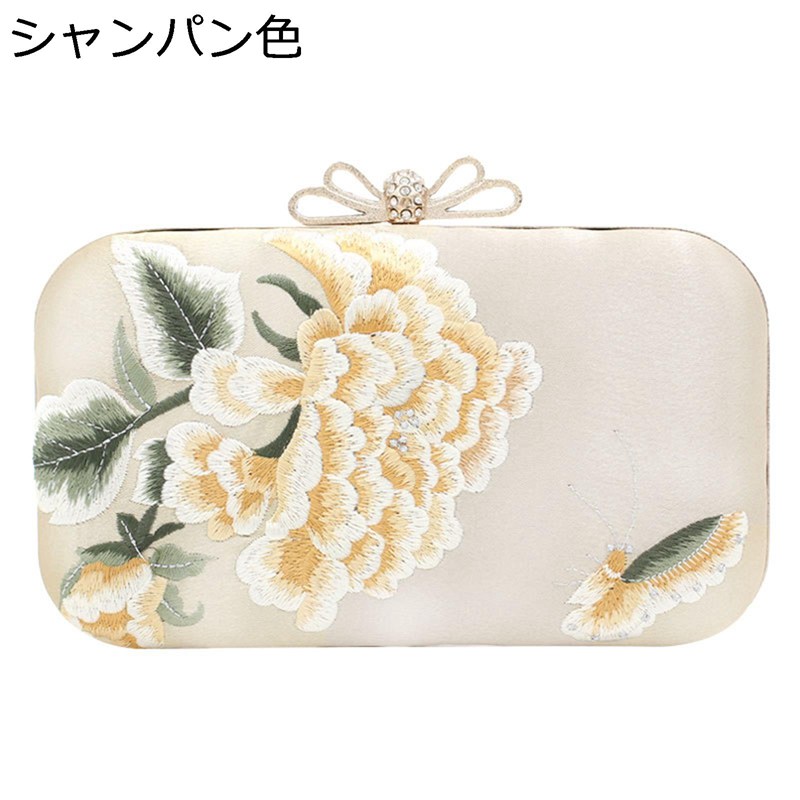 ハンドバッグ 手持ち 牡丹 花柄刺繍 サテン パーティーバッグ レディース クラッチバッグ 中華風 