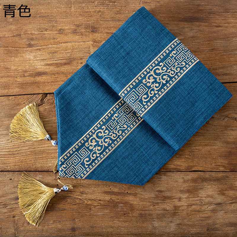 テーブルランナー リネン 刺繍 コンビ 三角テーブルランナー タッセル付き 綿麻製 センターテーブル 新居祝い ホームデコレーション 装飾付き 茶室 リビングルーム ダイニングルーム 和風モダン