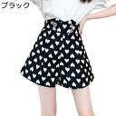 ショートパンツ ハート柄 レディース 短パン ハイウエスト Aライン キュロット スカート ハーフパンツ かわいい ボトムス 夏 カジュアル 通気 ワイドショーツ ゆったり スカーチョ ガウチョ