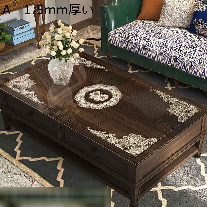 テーブルクロス レース 透かし 透明 PVC製 テーブルマット デスクマット ビニールマット 長方形 防水 撥水 耐久 汚れ防止 テーブル飾り レストラン お家用 断熱 清潔しやすい 滑りやめ