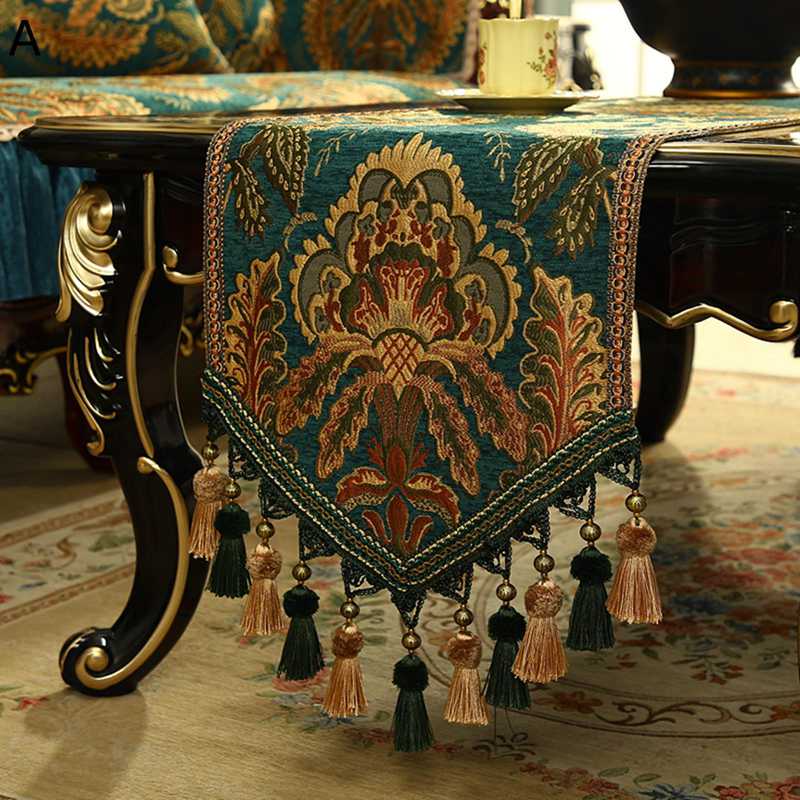 豪華 テーブルランナー タッセル付き ジャカード 三角テーブルランナー クラシック花柄 刺繍 北欧風 宮廷風 センターテーブル 食卓ランナー 店舗 飲み屋 防塵 防汚 おしゃれ 優雅 家具カバー