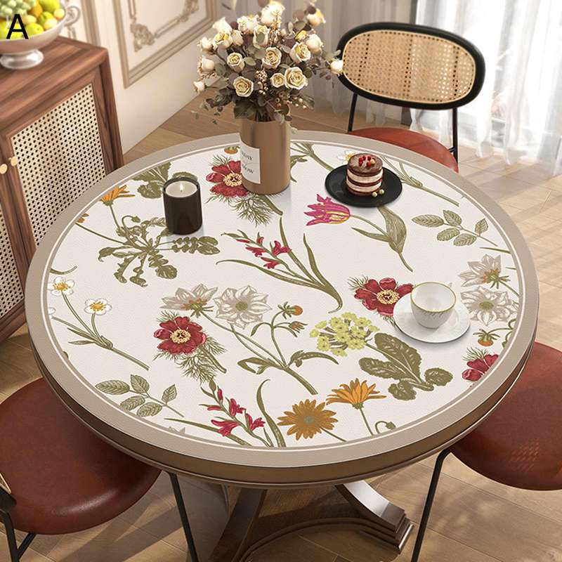 円形 テーブルクロス PUレザー 北欧 花柄 センターテーブル テーブルカバー 防水 撥水 防塵 家庭 テー..