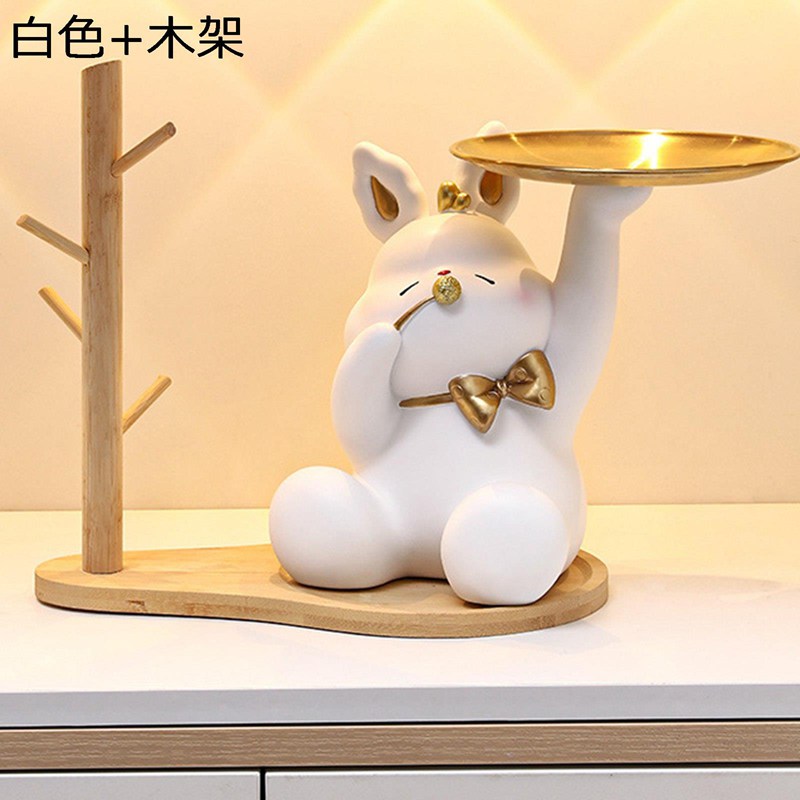 キー収納トレイ 貯金箱 置物 皿を持っウサギ 玄関収納 鍵置き インテリア雑貨 卓上収納 眼鏡置き 腕時..