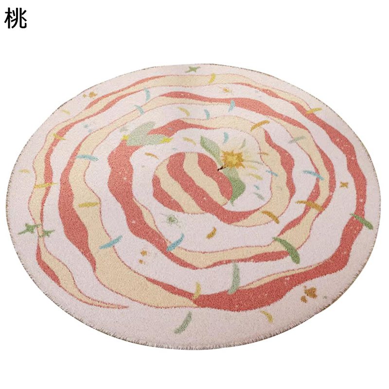 円形カーペット 桃柄 象 すいか 足元パッド フロアマット かわいい 室内マット ゲーミングマット 大きめラグ 椅子の下に敷く 防滑 静音吸音 洗いOK 四季 女の子 少女 リビング 手触り優しい 寝室 店舗用
