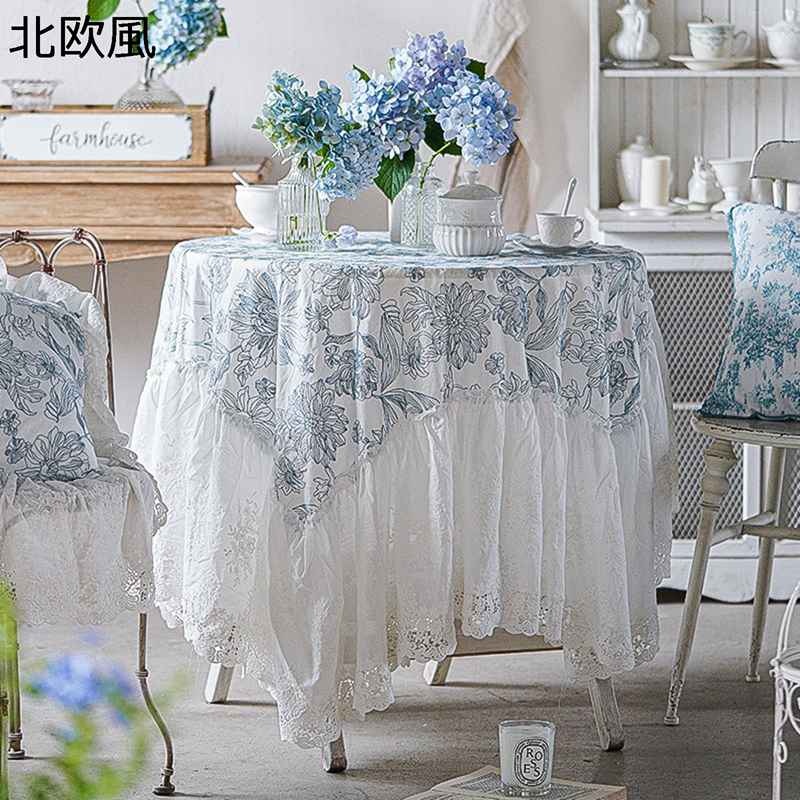 テーブルクロス 北欧 シンプル 食卓カバー 北欧風 レトロ 花柄 レース刺繍 フリル 食卓クロス 軽量 防塵 テーブルマット 多用途 業務用 インテリア オールシーズン対応