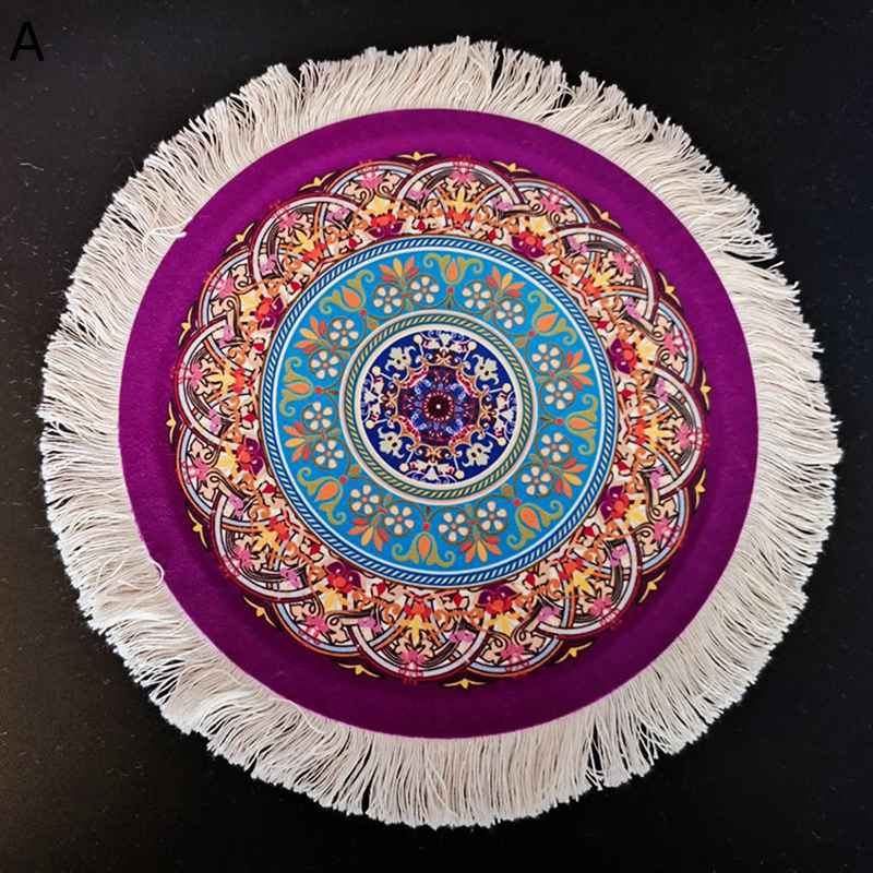 円形テーブルクロス タッセル付き ティーマット エスニック 民族風 家具カバー 花瓶敷き デスクマット ..