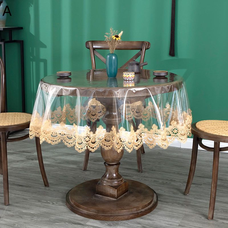 pvc 円形 テーブルクロス 欧風レース縁取り センターテーブル デコレーション お祝い 防汚断熱 清潔しやすい 断熱テーブル保護 装飾付き 寝リビングルーム ダイニングルーム 汚れつきにくい