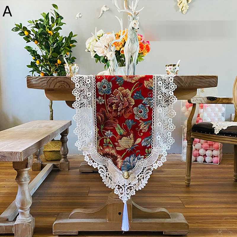 北欧風テーブルランナー 花柄 ジャカード レース タッセル付き フリル付き テーブルランナー センターテーブル 40*250cm お誕生日 ヴィンテージ モダン 装飾付き 飲み屋 部屋用 断熱 清潔しやすい
