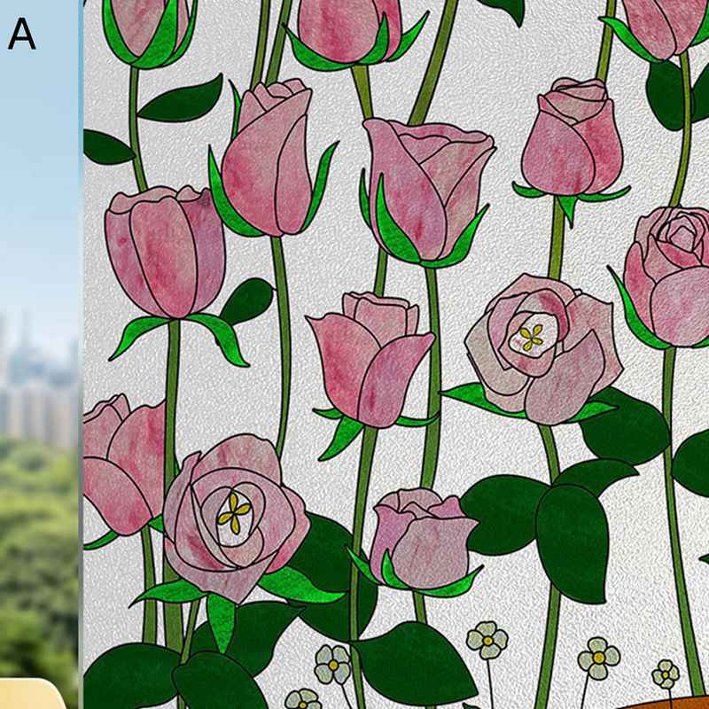 窓ガラスフィルム 目隠しシート 花柄 外から見えない チューリップ 断熱 めかくしシート はがせる 遮光 紫外線対策 すりガラス調 インテリア シール 水で貼る 欧米風 お風呂 リビングルーム ベランダ 賃貸適用