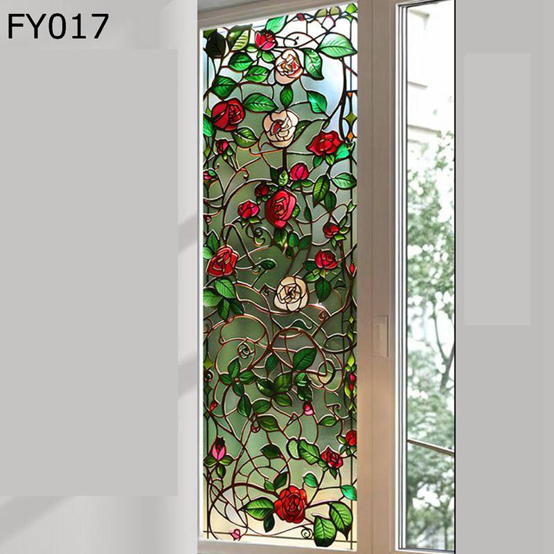 ステンドグラス 窓フィルム 目隠しガラスシート 貼ってはがせる ウィンドウフィルム 目隠しシール 断熱 薔薇柄 欧米風 水だけで貼れる 遮光 紫外線対策 新築祝い ベランダ 賃貸適用 すりガラス調 おしゃれ 装飾