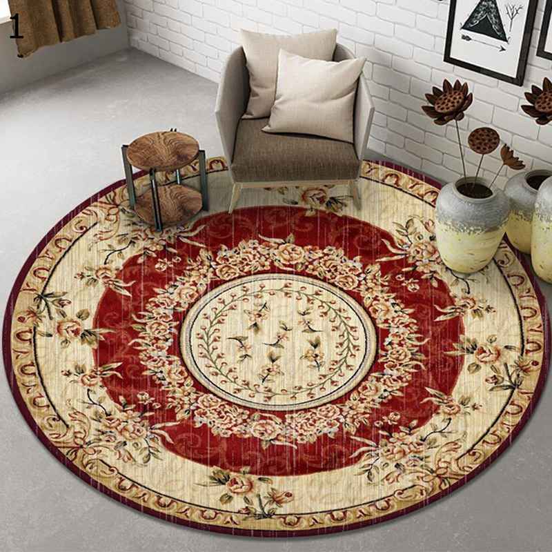 ボヘミアン風 ペルシャ柄 円形ラグ チェアマット ラグマット カーペット 復古風 丸形 滑り止め付き 傷防止 床保護 オシャレ 民族風 エスニック じゅうたん チェア リビングカーペット フロア 新生活 レトロ