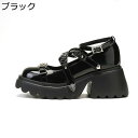 パンク ロリータ レディース 6CM 太めヒール クロスストラップ バックル エナメル リベット ラウンドトゥ 定番 ゴシック コスプレ クールゴス 原宿 量産型 y2k 地下アイドル 量産型 おでこ靴