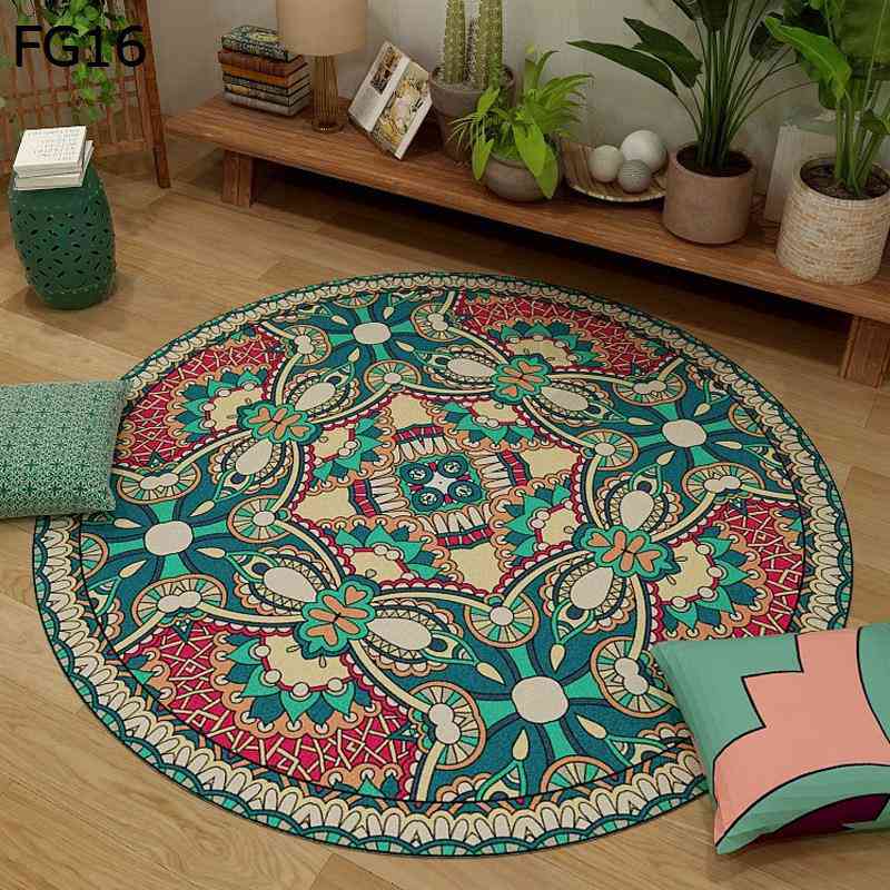 円形 カーペット 極細繊維 丸型 短毛カーペット 大判 エスニック 防滑 防音 エレガント ナチュラル 洗えるラグ ボヘミアン風 手触りよく 転倒防止 足元から快適 和室 洋室 家庭用 ペット対応 居間用
