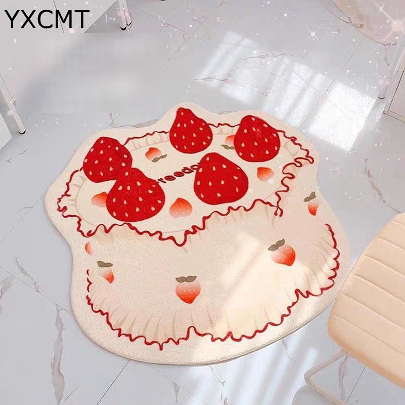 チェアマット かわいい いちご柄 デスクマット 床保護 ゲーミングカーペット 敷物 大判 家具保護パッド フロアマット ラウンド 足元ラグ 滑り止め 防音 柔軟 机下 春夏秋冬 インテリア 少女
