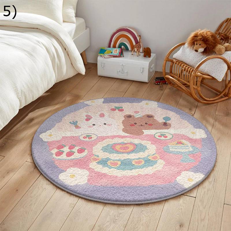 ゲーミングマット チェアマット デスクカーペット 少女風 うさぎ柄 フラワー 大判 足元 フロアマット 家具保護パッド 丸型ラグ 傷防止 防ダニ 低反発 静音 掃除やすい インテリア オフィス