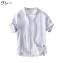 リネンシャツ 半袖 メンズ 夏 カジュアルシャツ ストライプ レトロ 和風 折り襟 シンプル 軽量 速乾 薄手 日焼け止め 通気 通学 ビーチ 旅行 室内/室外 夏服