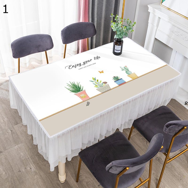 テーブルクロス テーブルスカート テーブルカバー レースフリル 北欧風 おしゃれ モンステラ 花柄 プリ..