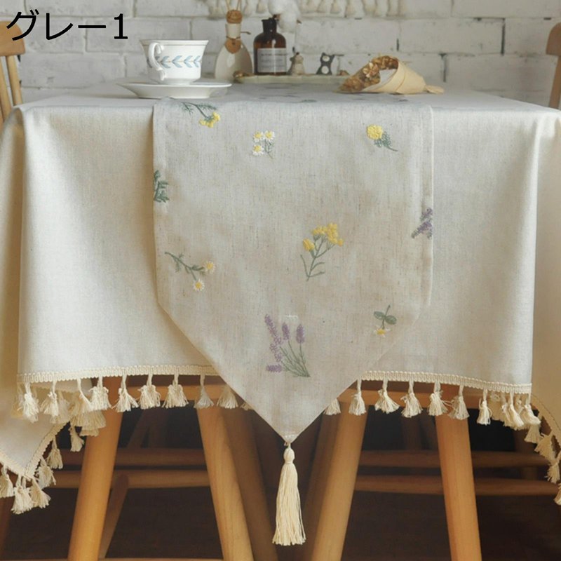 テーブルランナー テーブルセンター 和風 レトロ 花柄 ラベンダー 刺繍 フリンジ付き テーブルセンタークロス 軽量 多用途 気分転換 食卓飾り お手入れ簡単 オールシーズン