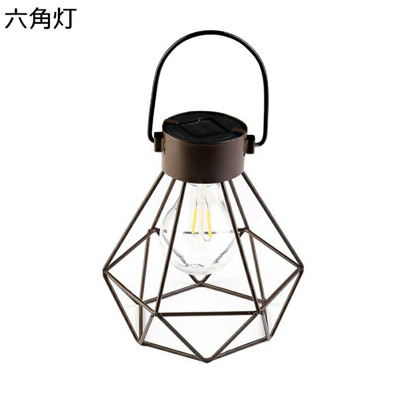 六角提灯 ソーラーライト ガーデンライト 鉄製 透かし彫り 庭園灯 吊り下げ 吊り灯 電球 明暗センサー ..