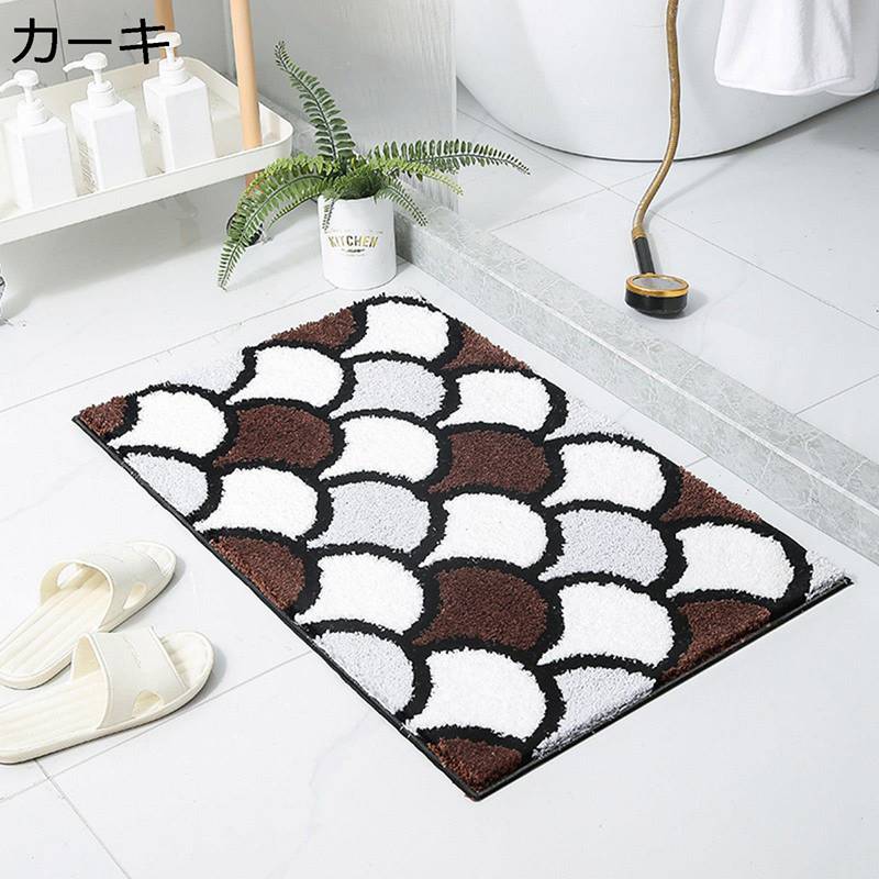 お風呂マット 魚鱗柄 玄関マット 足ふきマット ドアマット 泥除け バスルーム 浴室 室内 廊下 丸洗い ..