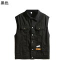 ジージャン デニムベスト バイクチョッキ メンズ ゆったり ダメージ加工 ノースリーブ ウォッシュ加工 着痩せ マルチポケット 前開 チョッキ 軽量 薄手 ストリート系 韓国 撮影 シンプル 作業用 四季通用