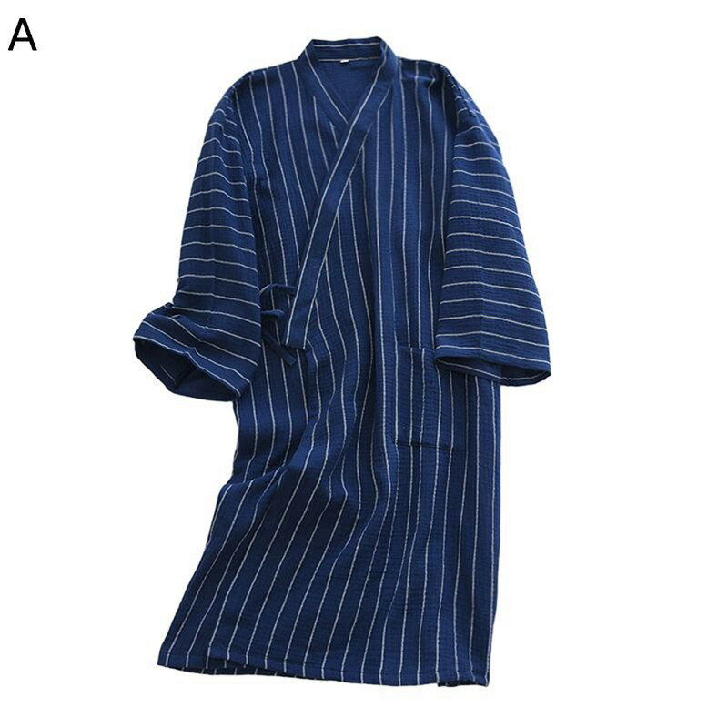 ガーゼ100 和風パジャマ ロング ワンピース メンズ レディース 縞柄 カップル ペアパジャマ ポケット付き 寝巻き ゆかた 春着 夏服 薄手 ナイトウェア 部屋着 ルームウェア 入院用 温泉着 お風呂
