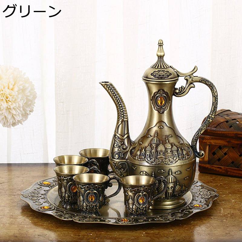 酒器セット 8点セット 徳利1個 ぐい呑み6個セット トレー付き 合金製 お猪口 とっくり ぐい呑み セット レトロな酒器セット エレガント おしゃれ 宴会 晩酌 父の日 新築祝い 引っ越し 家庭用