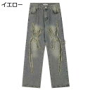 デニムパンツ ローエッジ メンズ ジーパン デザインセンス ストリートモード レジャー ボトム ラクチン ゆったり ルーズ ダメージ加工 ロングパンツ ナチュラル感 耐摩耗性 ワイドデニム 秋冬