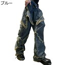 ジーンズ メンズ カーゴパンツ Gパン ワークパンツダメージ 個性的 印象派 フレア カジュアル ファッション 下着 体型カバー 韓国風 原宿系 男女兼用 サイドポケット 春秋用 バイキング 街着