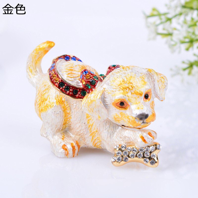 小犬 可愛い 干支 ジュエリーボックス 風水グッズ 合金製 トリンケットボックス 手描く 小物入れ 置物 厄除け お守り インテリア雑貨 アクセサリー収納 デスク飾り プレゼント ギフト