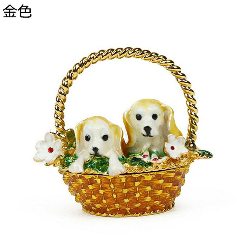 花かごの子犬 クリスタル合金製動物 ジュエリーボックス トリンケットボックス 可愛い 癒しグッズ アクセサリーボックス ヒンジ付きジュエリーボックス 置物 小物 ジュエリー収納 携帯用 結婚式 ギフト
