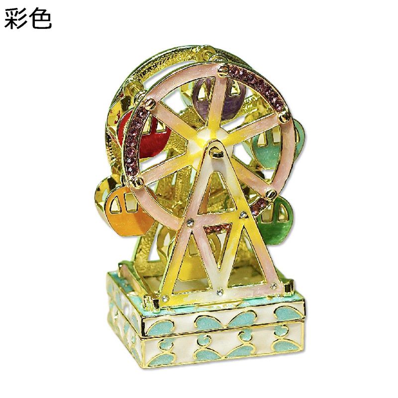 回転観覧車 合金製 ジュエリーボックス トリンケットボックス エナメルジュエリーボックス 癒しグッズ 小物入れ ヒンジ付きアクセサリーボックス 置物 工芸品 カップル 保管 結婚式 記念日 ホームデコレーション プレゼント ギフト