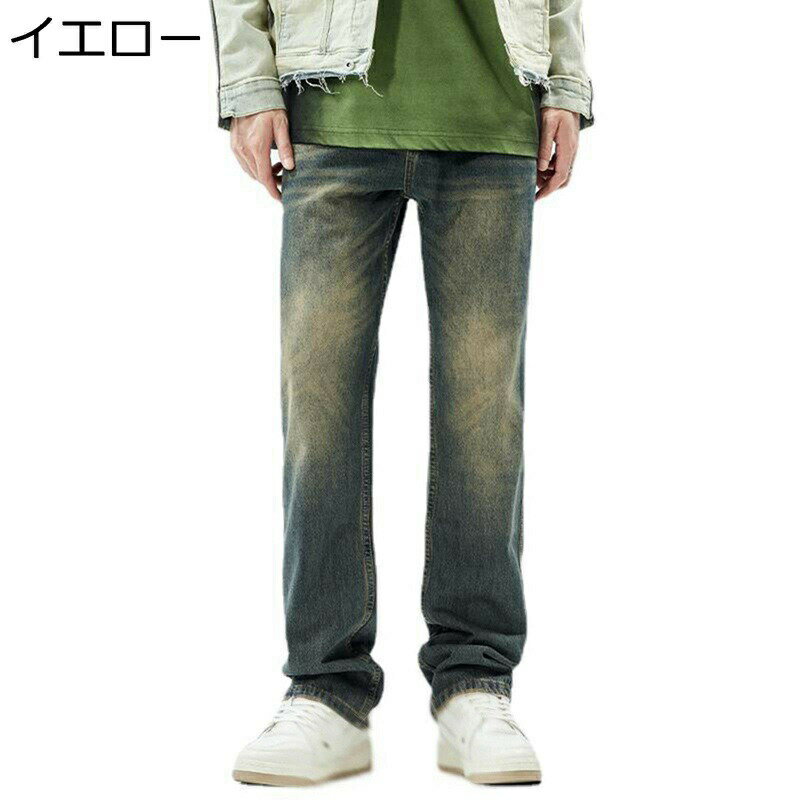 デニムパンツ メンズジーンズ ヴィンテージ加工 ウォッシュ ジーパン ゆったり おおきいサイズ バギーパンツ ストレート カジュアル ストリート オシャレ バイクパンツ 長ズボン(4)
