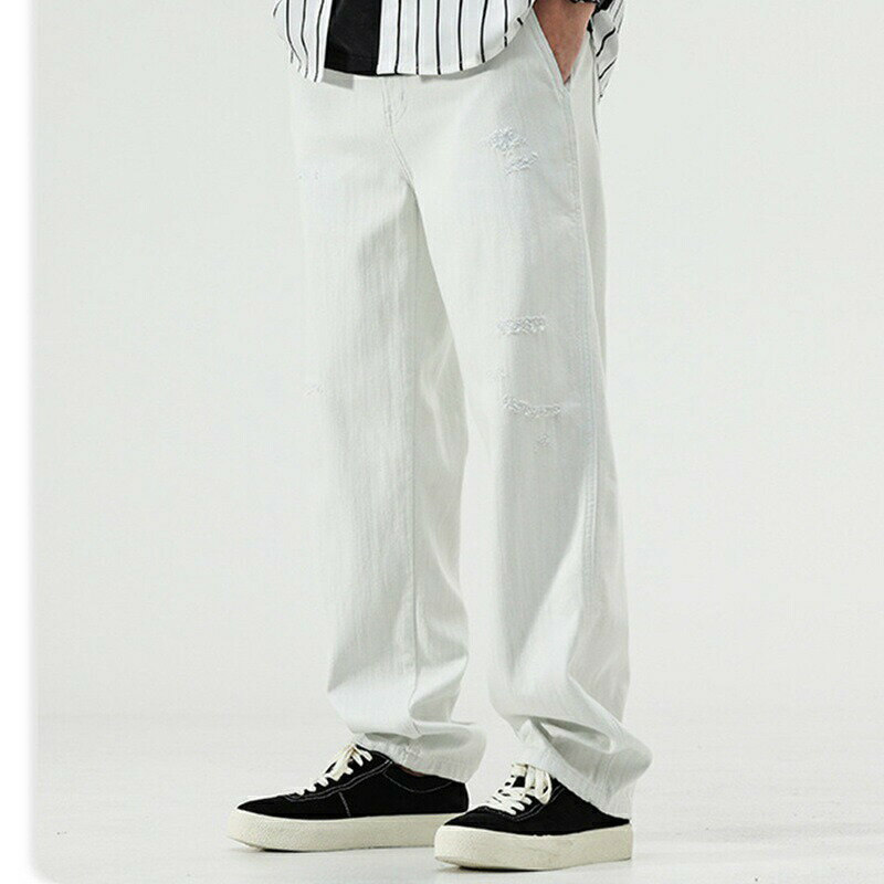 デニム パンツ メンズジーンズ 白 ストレートパンツ ゆったり ルーズ ビックサイズ 大きいサイズ ジーパン 通勤 通学 作業 アウトドア カジュアル ワイドパンツ 綿パン 通気性 春夏秋